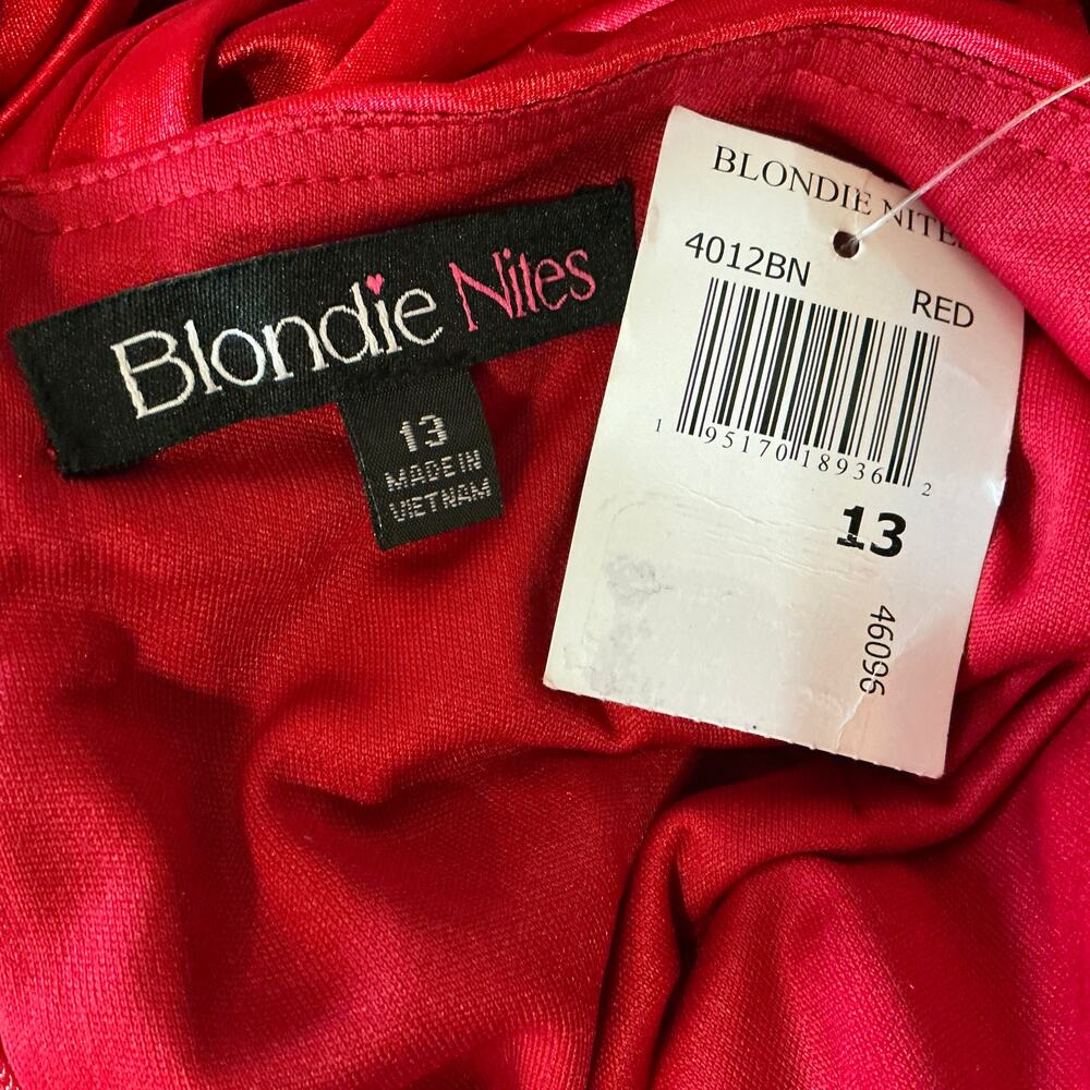 Blondie Nites Red Evening Gown Satin Backless Long Formal Column Dress Size 13 - Picture 10 of 12
